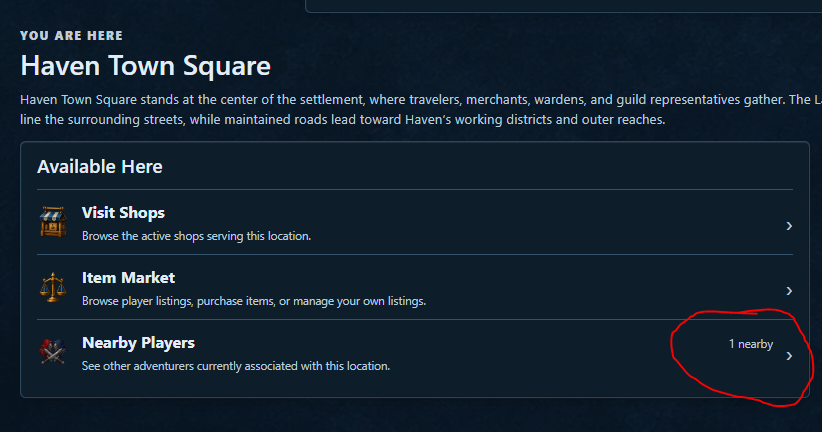 Figure 9. The Nearby Players option caught my interest, but I did not understand what interactions were possible.