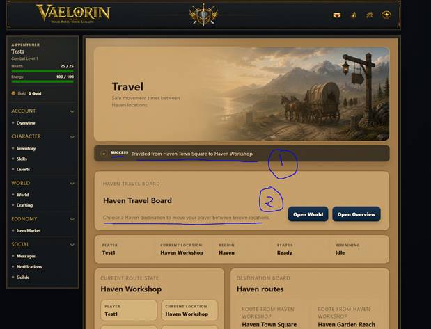 Figure 5. The travel screen shows arrival and another destination choice together.
