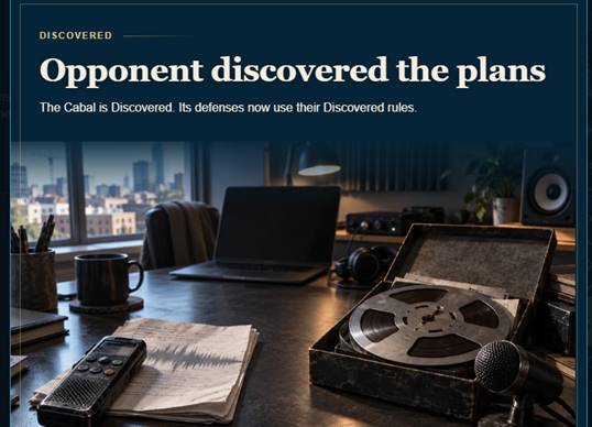 Fig. 6 - The Cabal becomes Discovered, but the implications of its new rules are unclear.