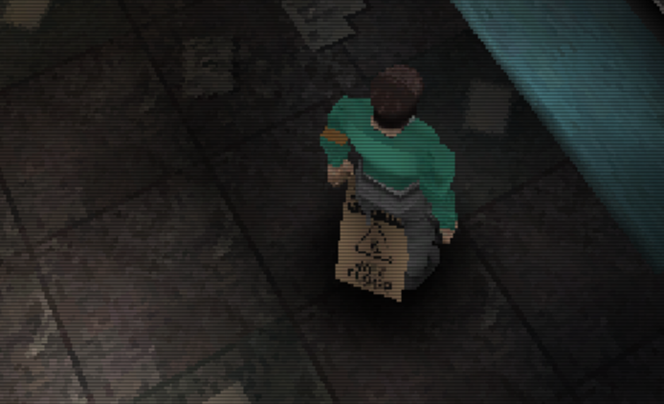 Fig 17 - Soren clips through the wet floor sign outside the ticket booth